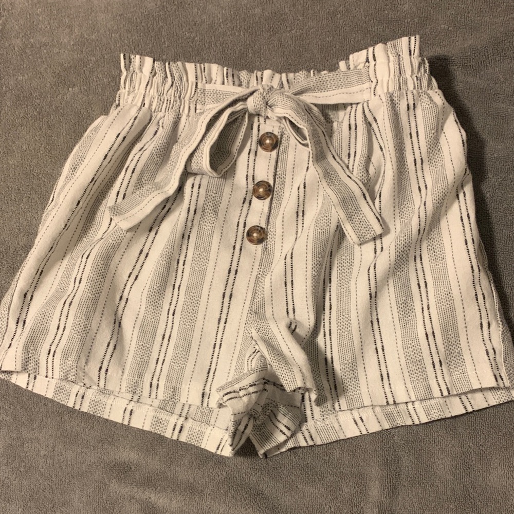 Sienna Sky High Waist Striped Shorts - White and Black